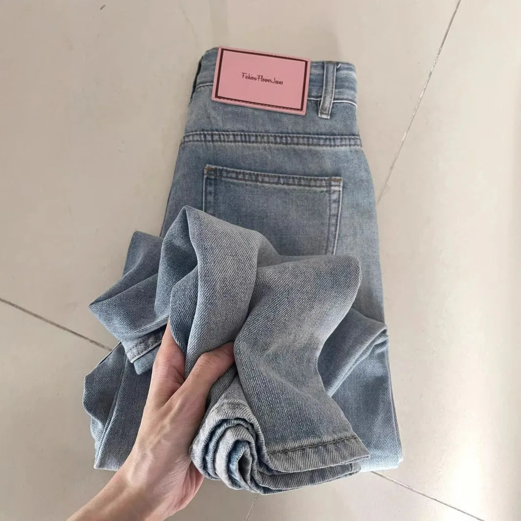 Summer new thin drapey denim pants for petite women, high-waist...