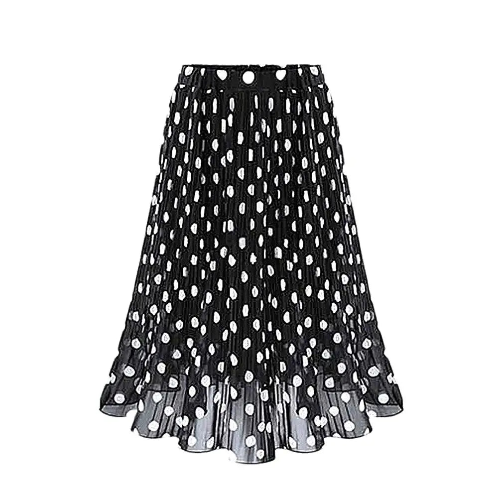 Women's Black Dots Chiffon Polka Skirts Vintage Classic Elegant...
