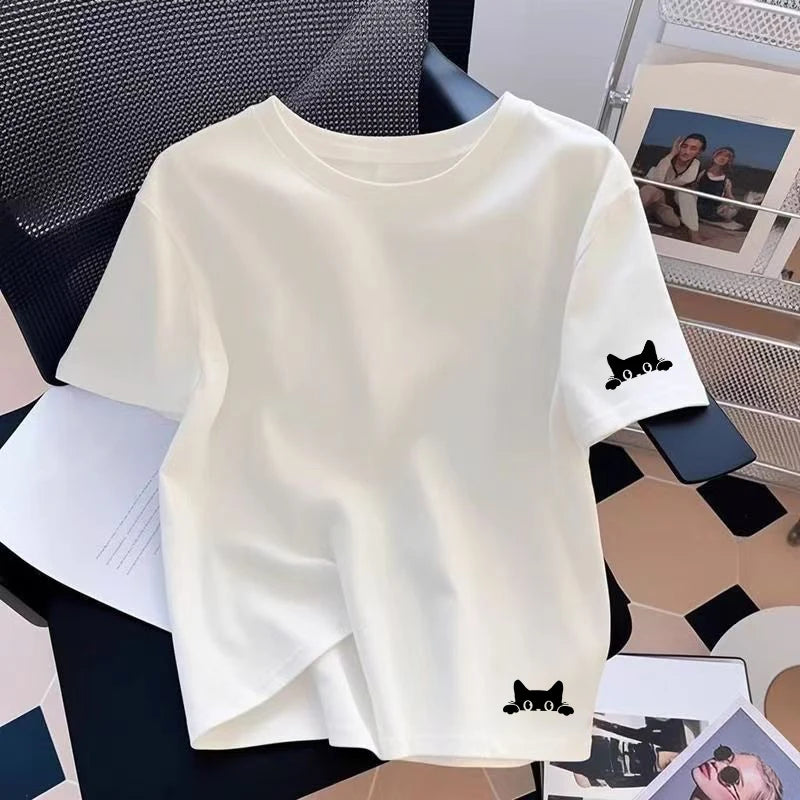 2026 Womens T-shirts Summer Cotton Casual O-Neck Short Sleeve O...